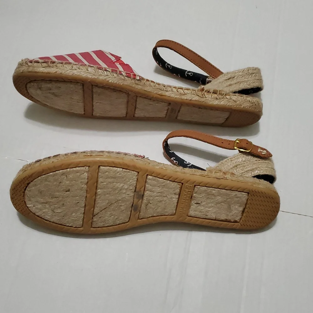 Sperry Hope Top Sider Striped Red Jute Straps Nautical Espadrille Sandals 11M